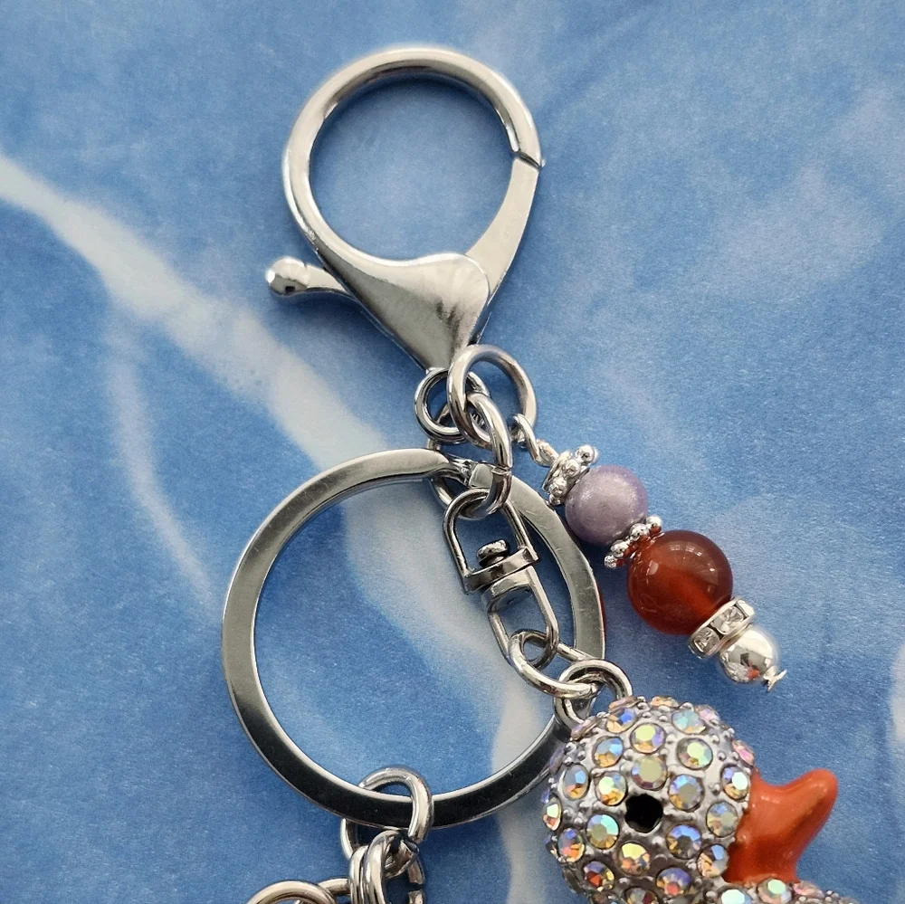 Duck Purse Charm or Keychain Carnelion Jasper Stone Glass Handcrafted